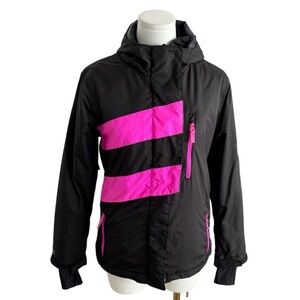 PWDR ROOM Outerwear Ski Snow Jacket Black Pink Youth size L (woman’s‎ xs s) Hood
